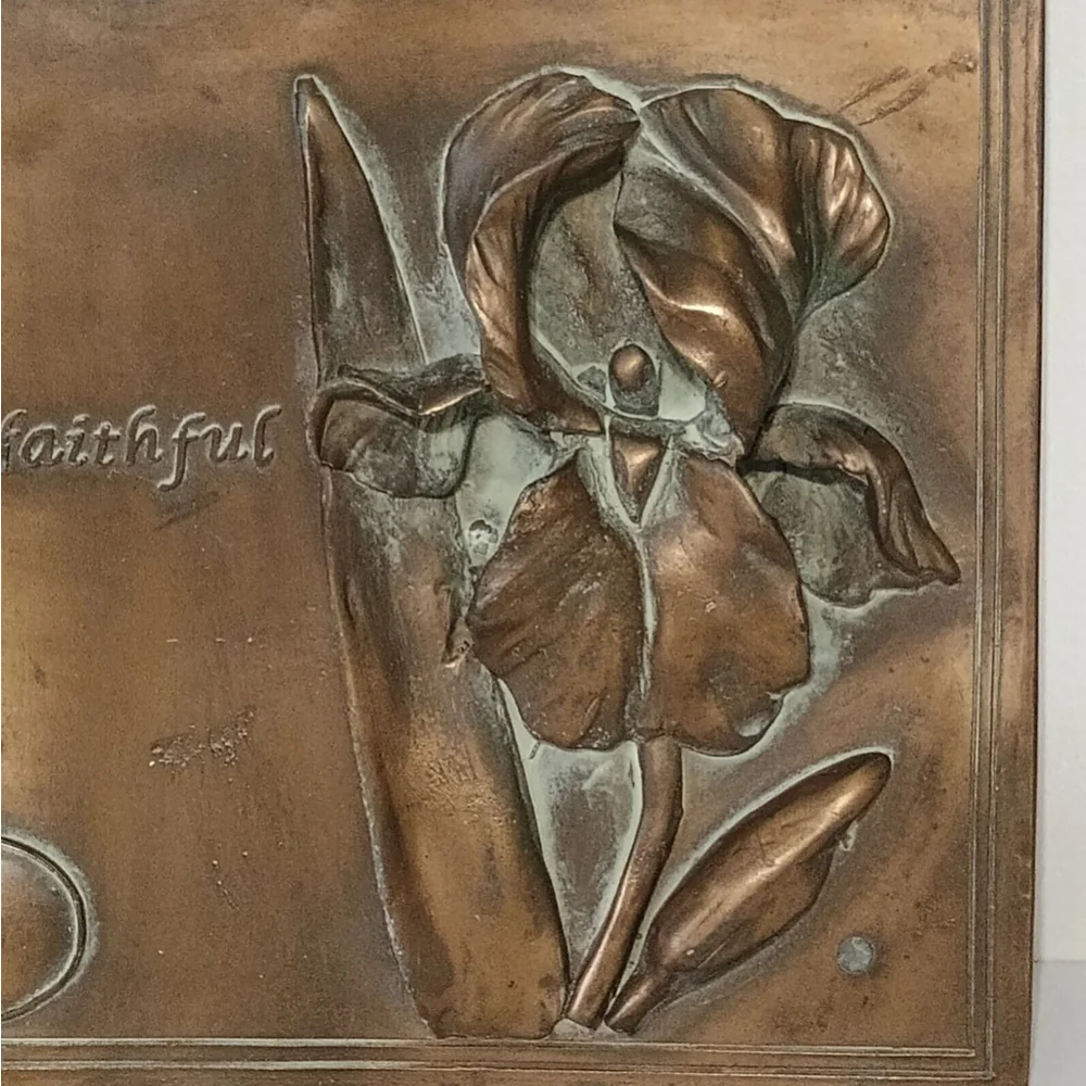 Hen-Feathers Bronze 3D Wall Tile Plaque Language Of Flowers Iris 9 X 8